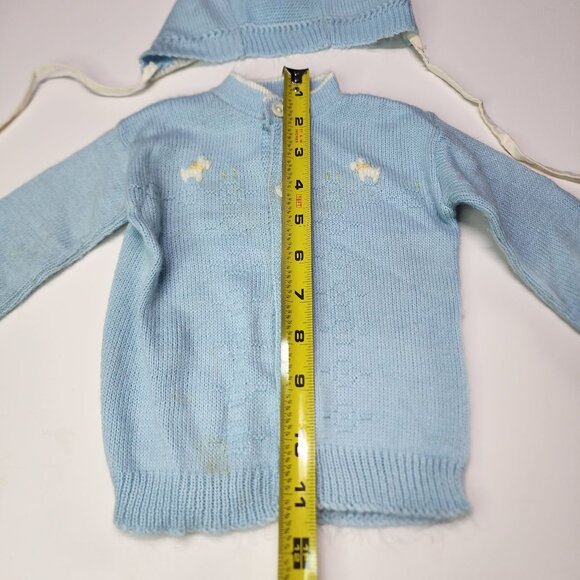 Vintage Blue Bird Baby Infant Knitted Button Cardigan Boys Girls with Cap - Picture 7 of 10